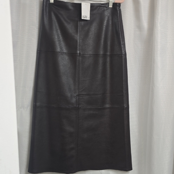Black Faux Leather Midi Skirt